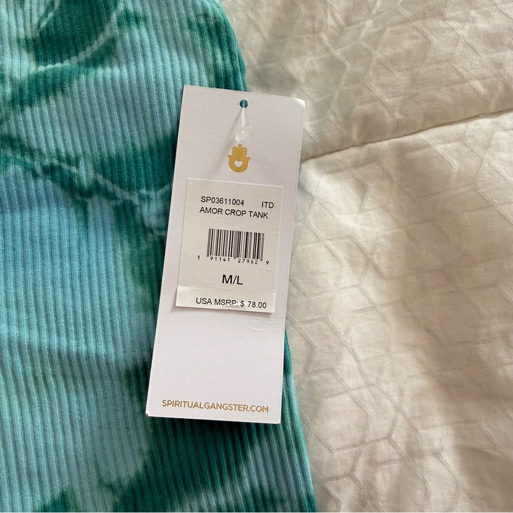 Spiritual Gangster Teal Green Tie-Dye Ribbed Crop Tank - Picture 2 of 5